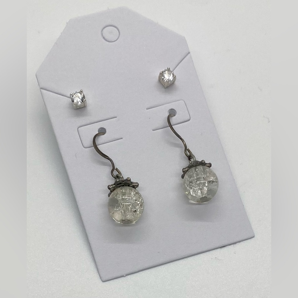 Silver Crystal Drop Dangle Rhinestone Stud Earrings Boho Fall Eclectic Festival - Picture 8 of 12